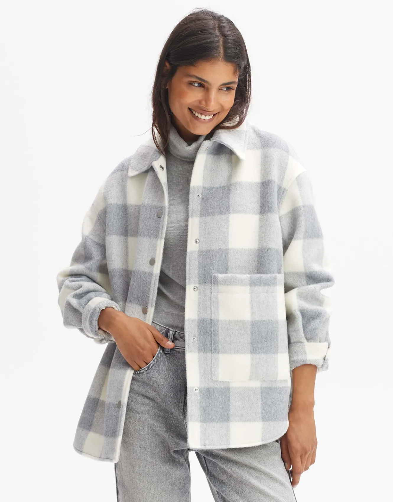 overshirt_julola_check_grau_online_bestellen_1.webp OPUS Overshirt Julola Check Grau Online Bestellen^Damen Blazer / Westen